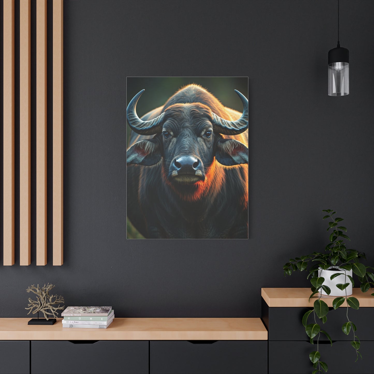 Asian Water Buffalo with Golden Rim Light Wall Art & Canvas Print