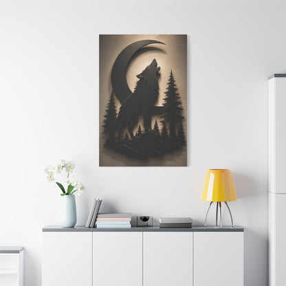 Matte Black Howling Wolf Moon Silhouette Wall Art & Canvas Print