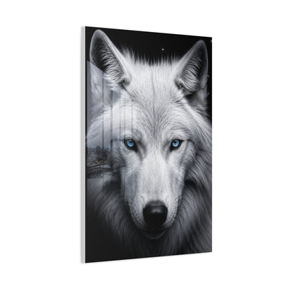 White Wolf Blue Eyes Monochrome Portrait Wall Art & Canvas Print