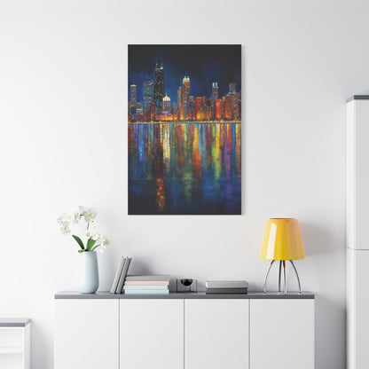 Chicago Skyline Night Reflections Wall Art & Canvas Print