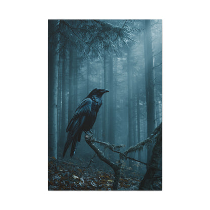 Raven in Twilight Pine Forest Wall Art & Canvas Print