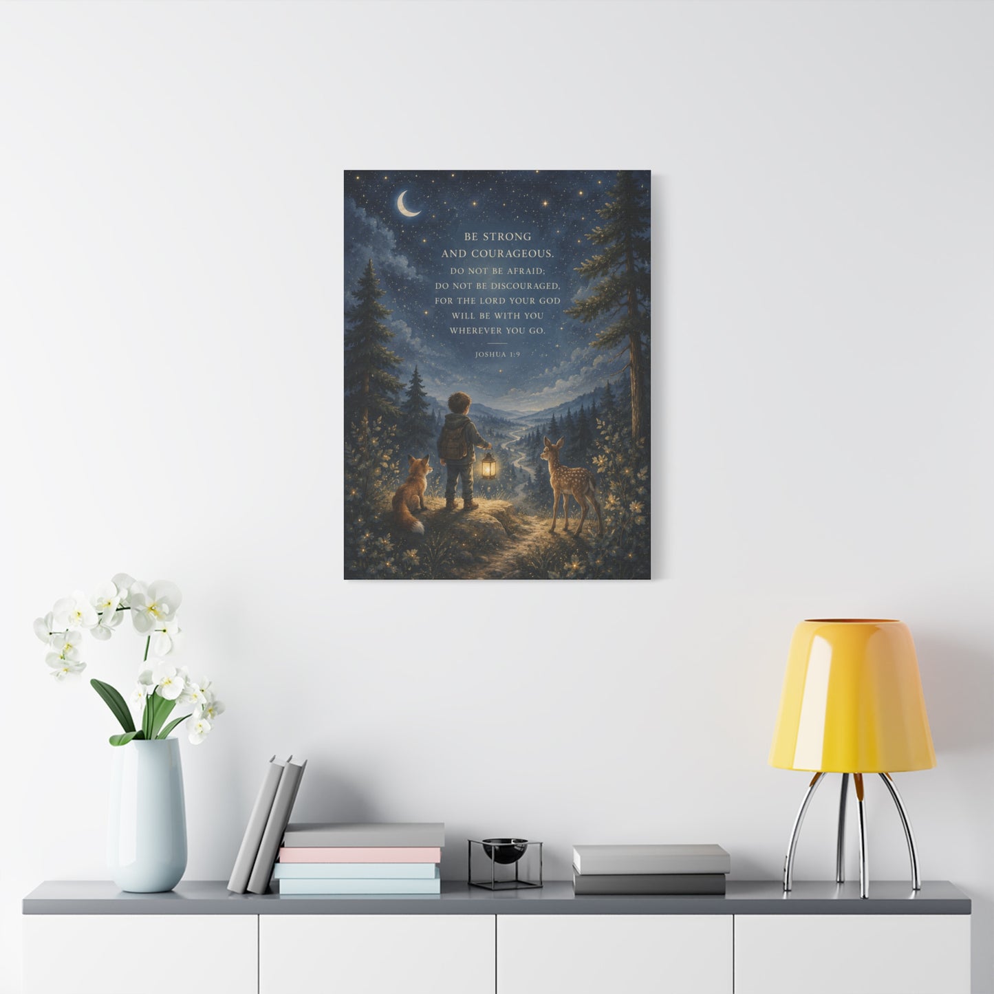 Joshua 1:9 Courage Night Path Scripture Wall Art & Canvas Print
