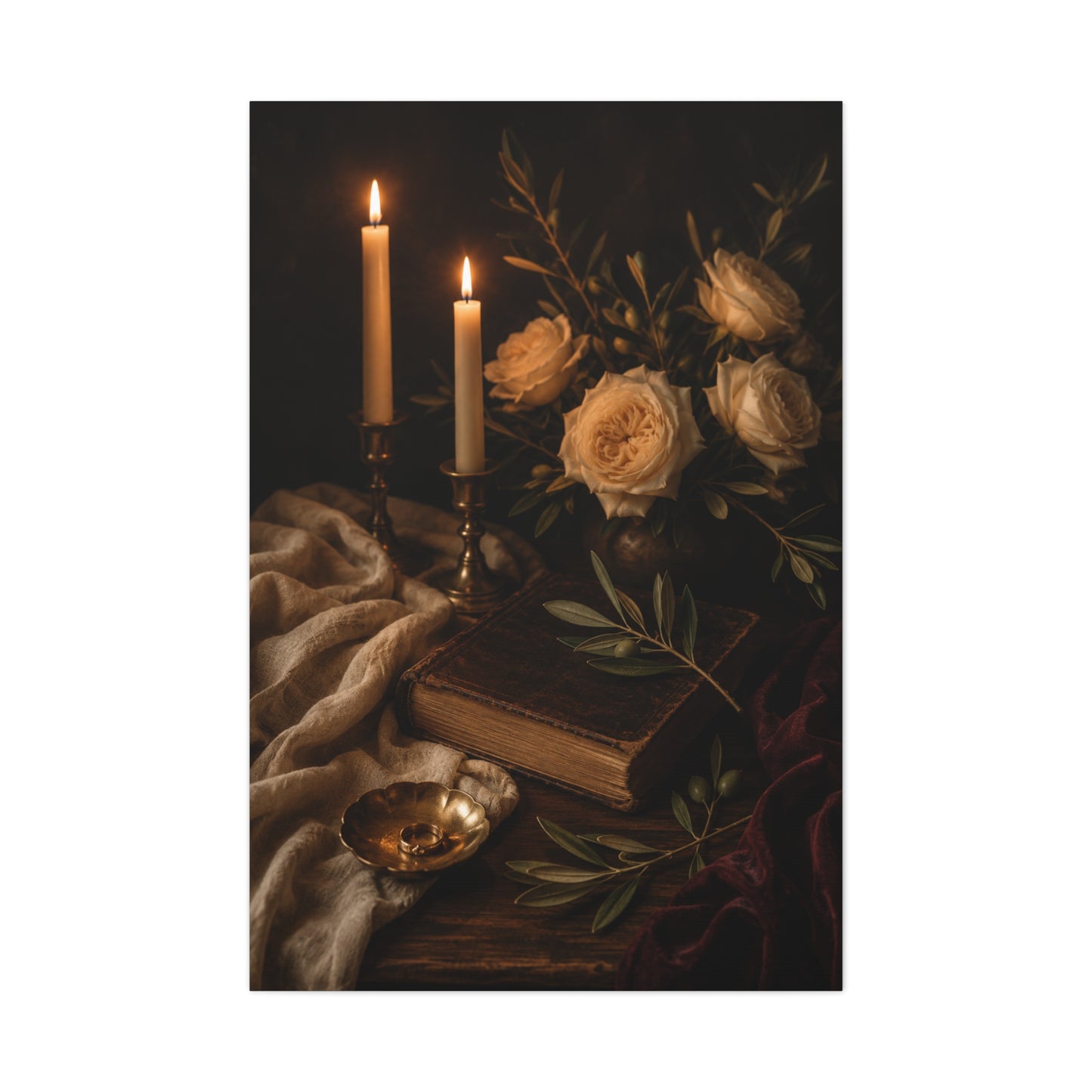 Romantic Candlelit Rose Still Life Wall Art & Canvas Print