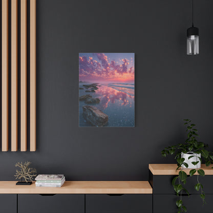 Sunrise Driftwood Shoreline Reflection Wall Art & Canvas Print