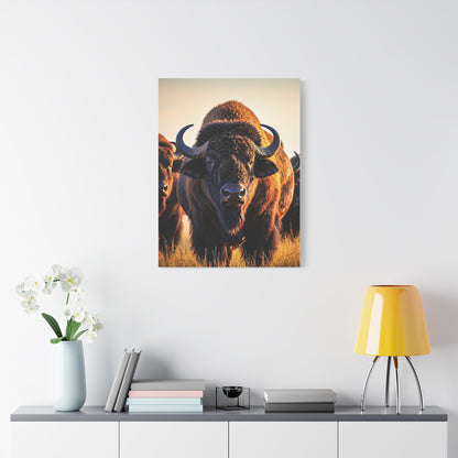 Bison Herd Leader in Golden Field Wall Art & Canvas Print