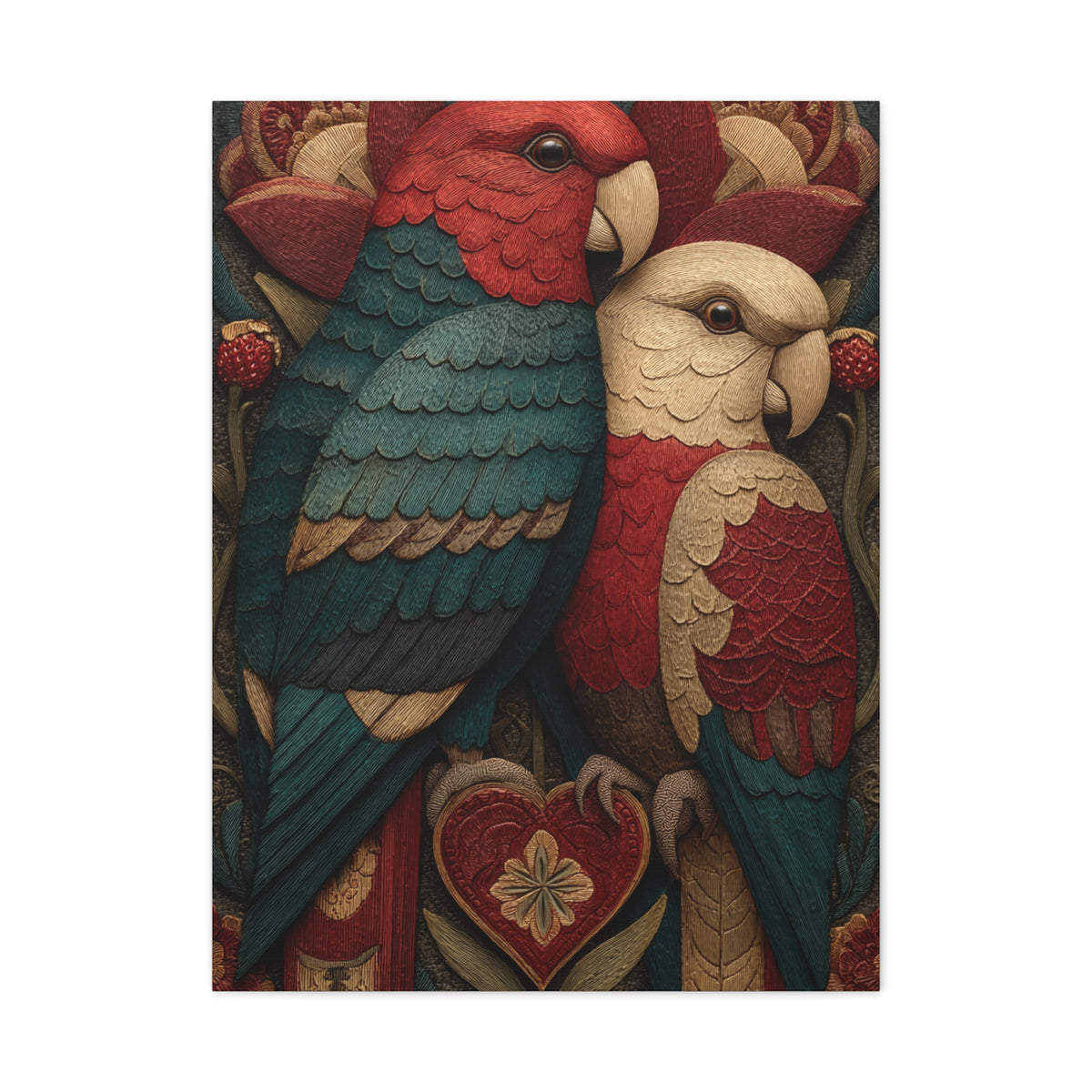 Fraktur Lovebirds Folk Ornament Wall Art & Canvas Print