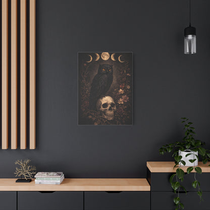 Gothic Moon Phase Owl Skull Wall Art & Canvas Print