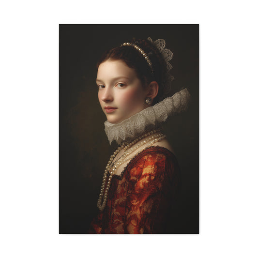 Baroque Noblewoman With Pearls Classical Portrait Wall Art & Canvas Print