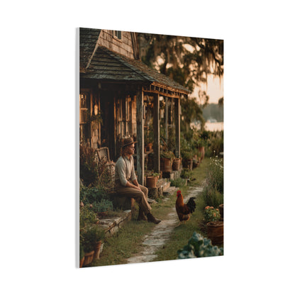 Farmhouse Porch Rooster Scene Wall Art & Canvas Print