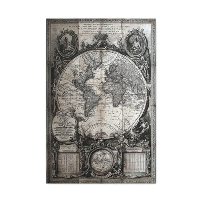 Antique World Map Engraving Wall Art & Canvas Print