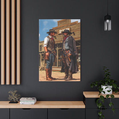 Rival Cowboys Facing Off Outside the Saloon Wall Art & Canvas Print