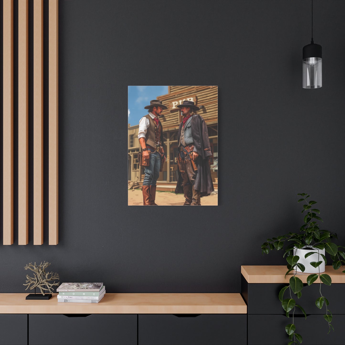 Rival Cowboys Facing Off Outside the Saloon Wall Art & Canvas Print