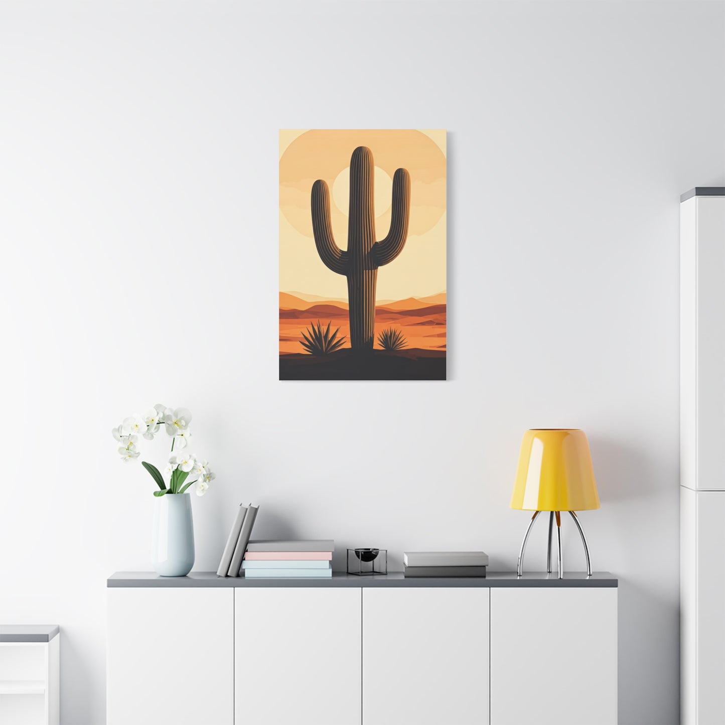 Minimal Desert Sun Saguaro Illustration Wall Art & Canvas Prints