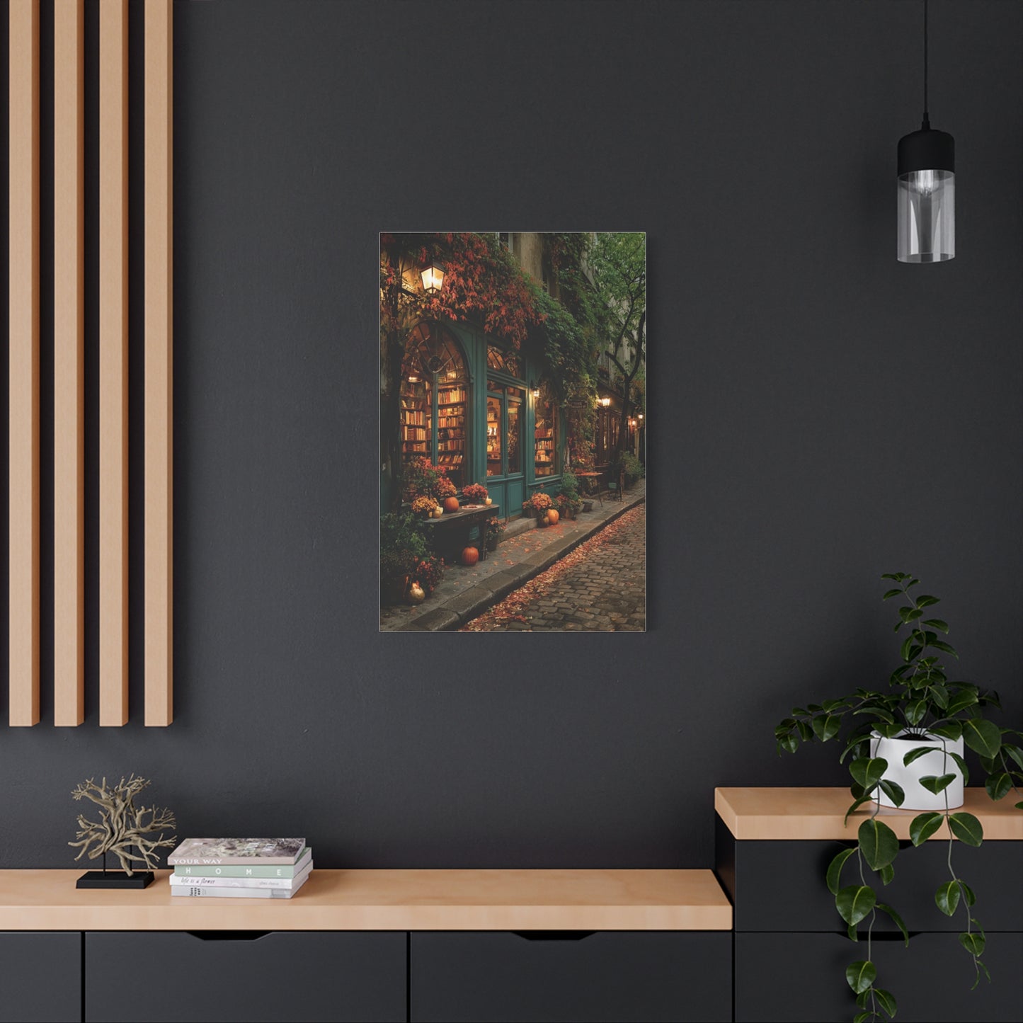 Autumn Bookshop Street Scene Wall Art & Canvas Print