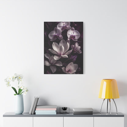 White Orchid and Magnolia Night Floral Wall Art & Canvas Print