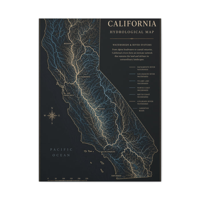 California Hydrological Watershed Map Wall Art & Canvas Print