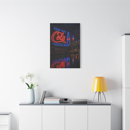 Neon Waterfront Skyline Cola Sign Wall Art & Canvas Print