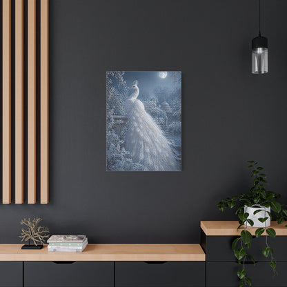 Snowy Moonlit White Peacock Wall Art & Canvas Print