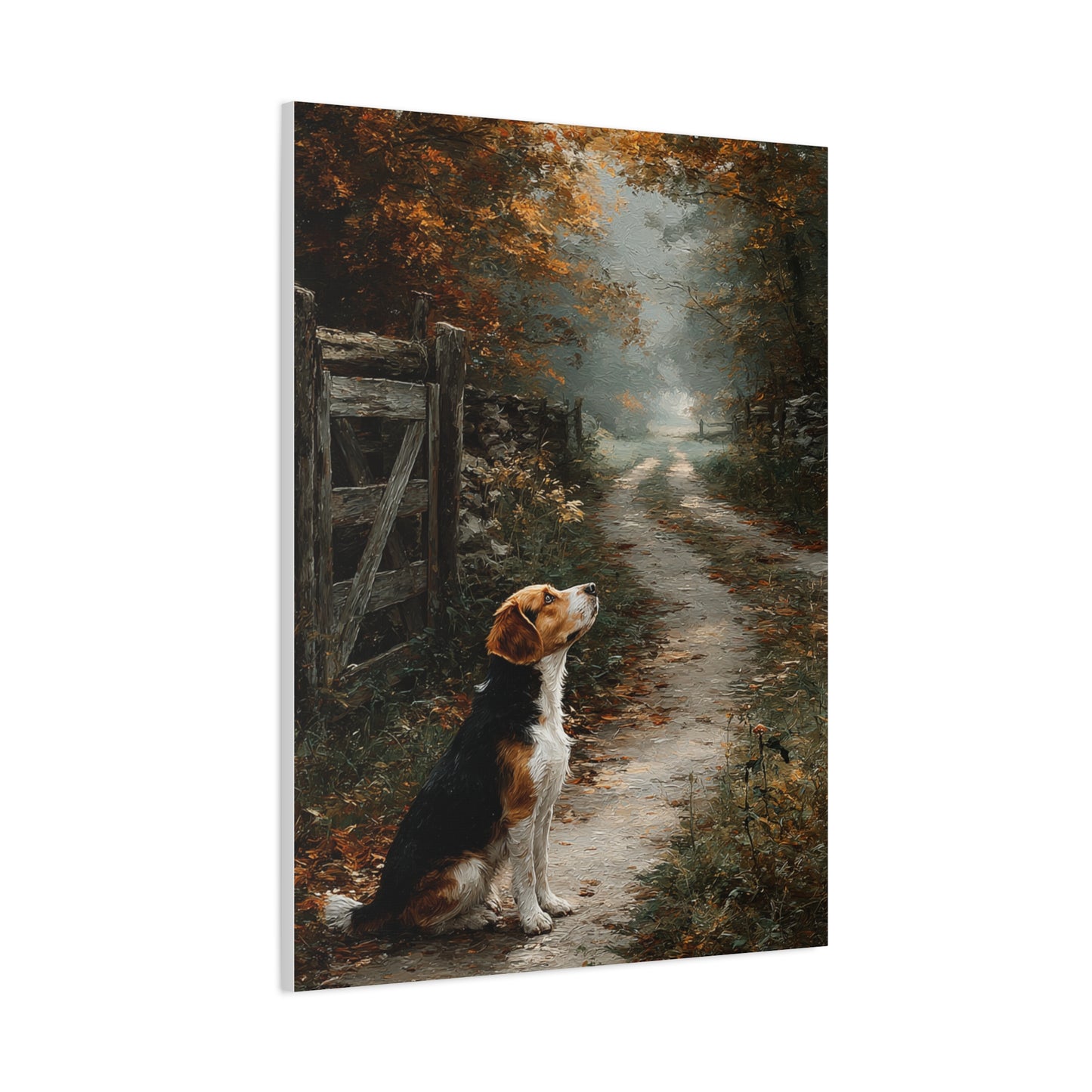 Beagle Autumn Country Lane Wall Art & Canvas Print