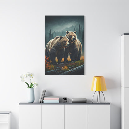 Twin Brown Bears in Misty Forest Wall Art & Canvas Prints