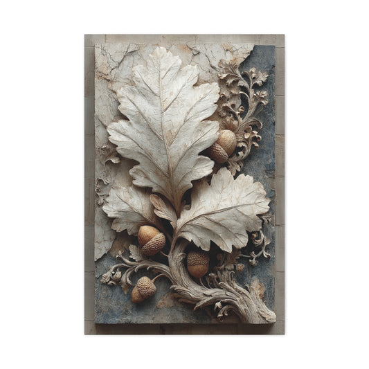 Autumn Oak Leaf Bas-Relief Wall Art & Canvas Print