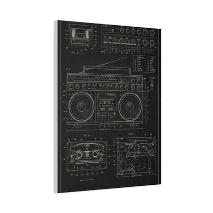 Vintage Boombox Blueprint Illustration Wall Art & Canvas Print