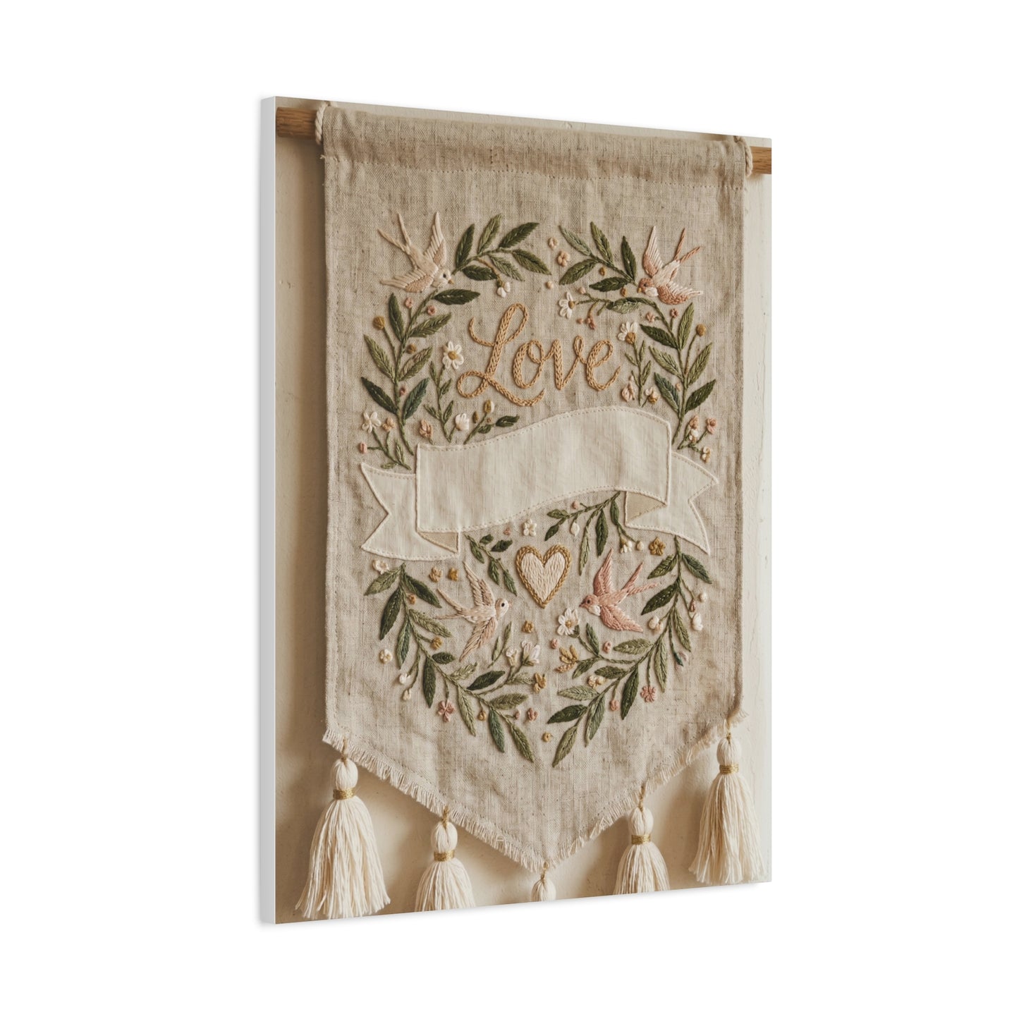 Bohemian Love Embroidered Textile Banner Wall Art & Canvas Print