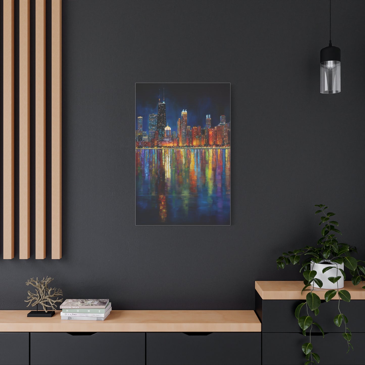 Chicago Skyline Night Reflections Wall Art & Canvas Print