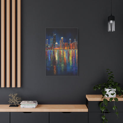 Chicago Skyline Night Reflections Wall Art & Canvas Print