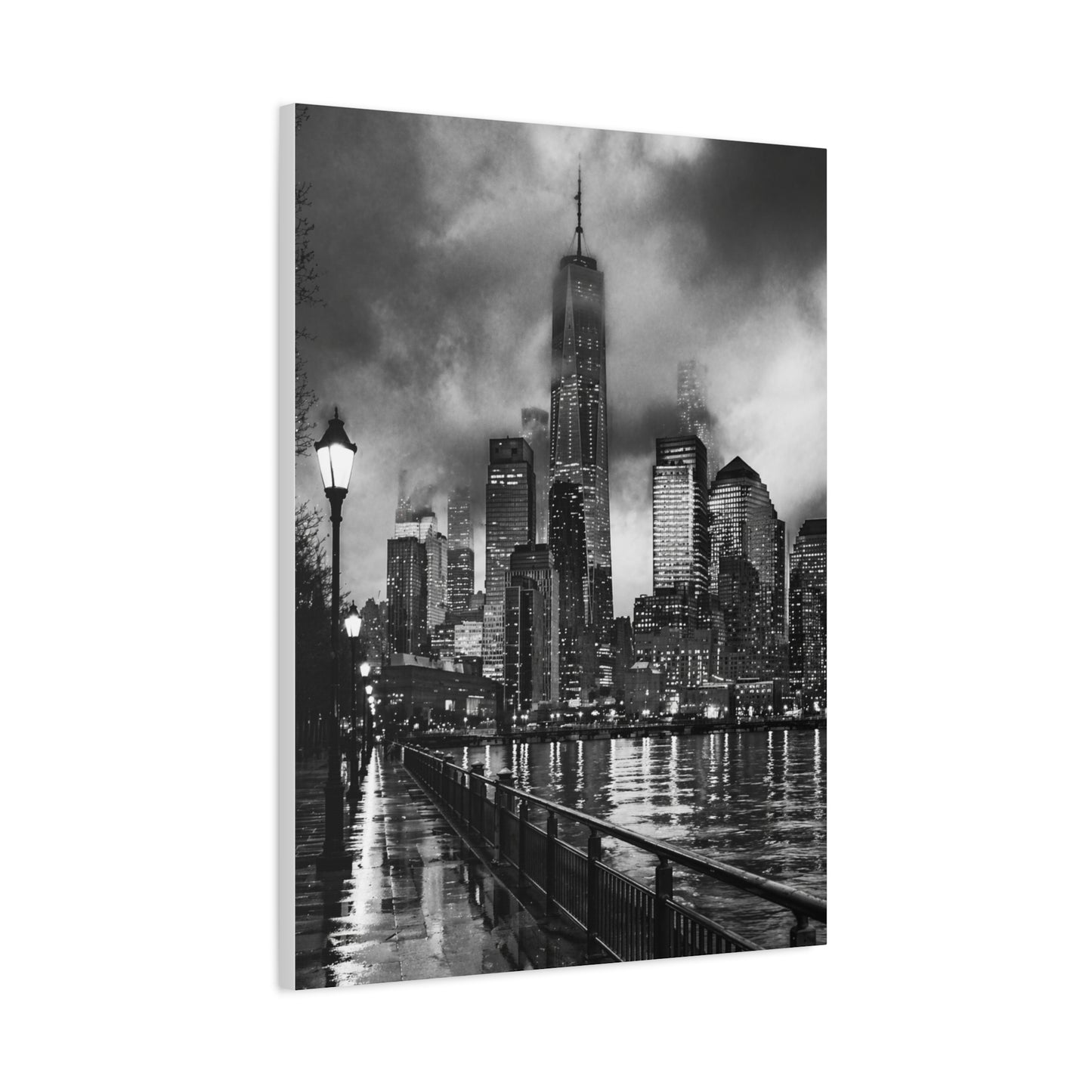 Stormy Manhattan Waterfront Noir Wall Art & Canvas Print