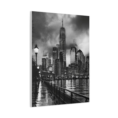 Stormy Manhattan Waterfront Noir Wall Art & Canvas Print
