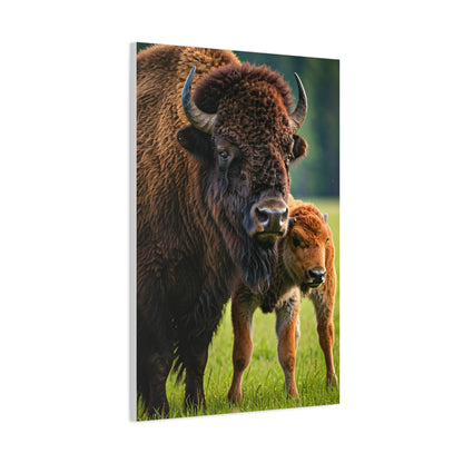American Bison with Calf in Prairie Light Wall Art & Canvas Print
