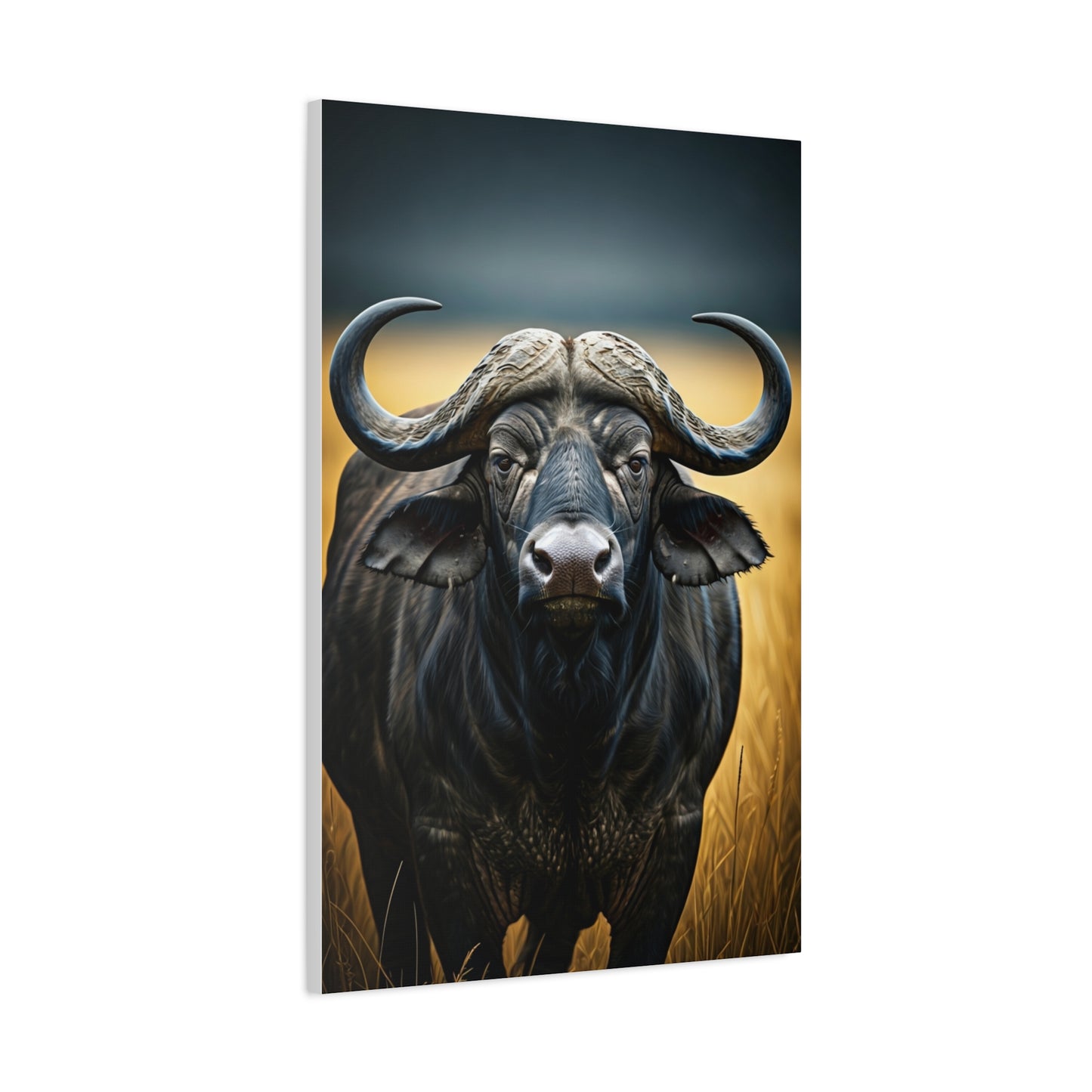Cape Buffalo Symmetrical Portrait with Golden Backlight Wall Art & Canvas Print