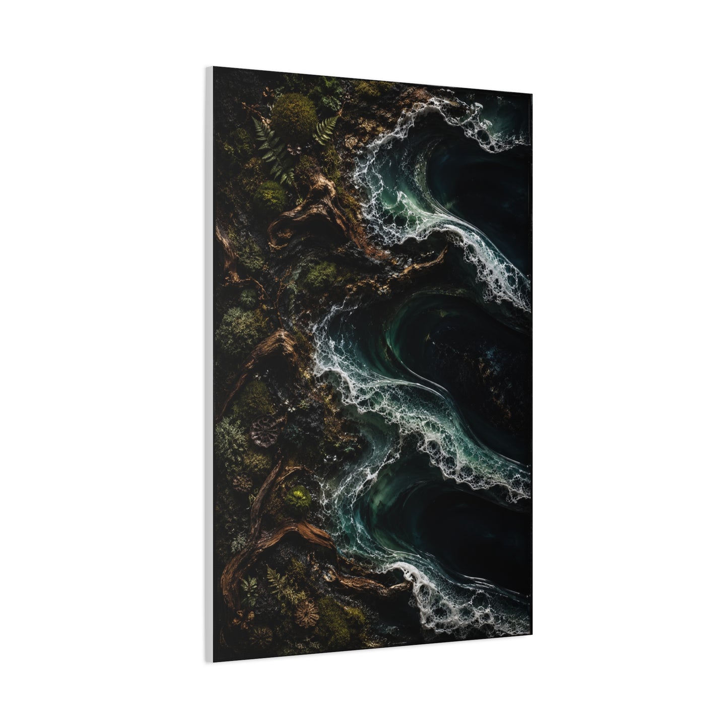 Dark Biophilic Coastal Wave Composition Wall Art & Canvas Print