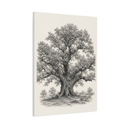 Detailed Engraved Oak Study Trees Wall Art & Canvas Print