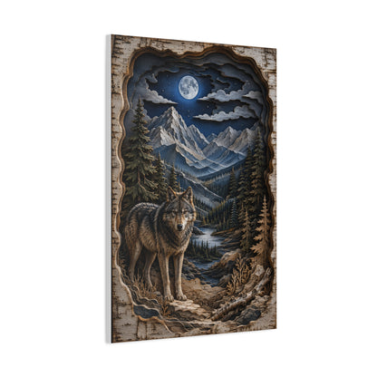 Rustic Mountain Wolf Shadowbox Landscape Wall Art & Canvas Print
