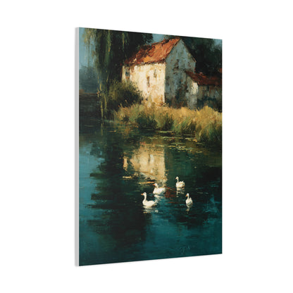 Farmhouse Pond with Ducks Reflection Wall Art & Canvas Print