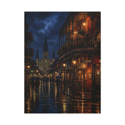 Rainy French Quarter Night Scene Wall Art & Canvas Print