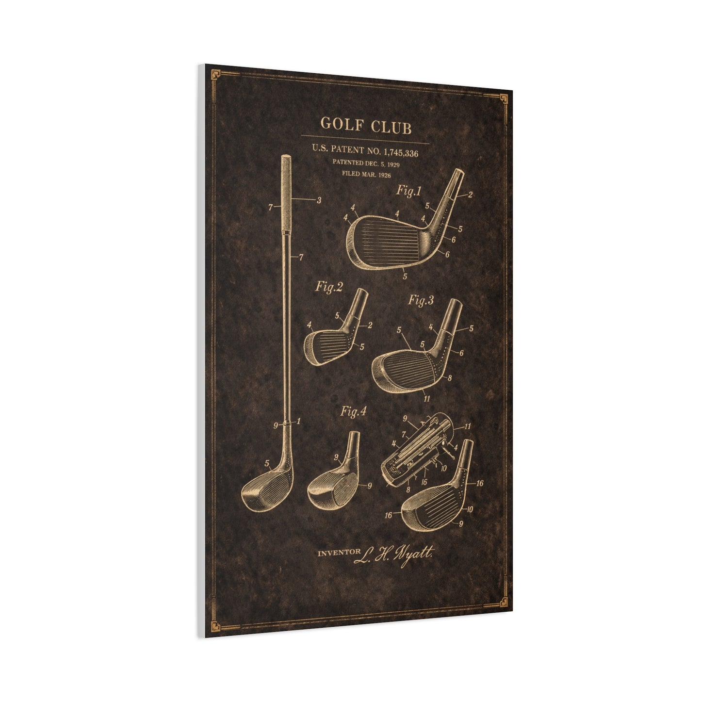 Antique Golf Club Patent Diagram Wall Art & Canvas Print