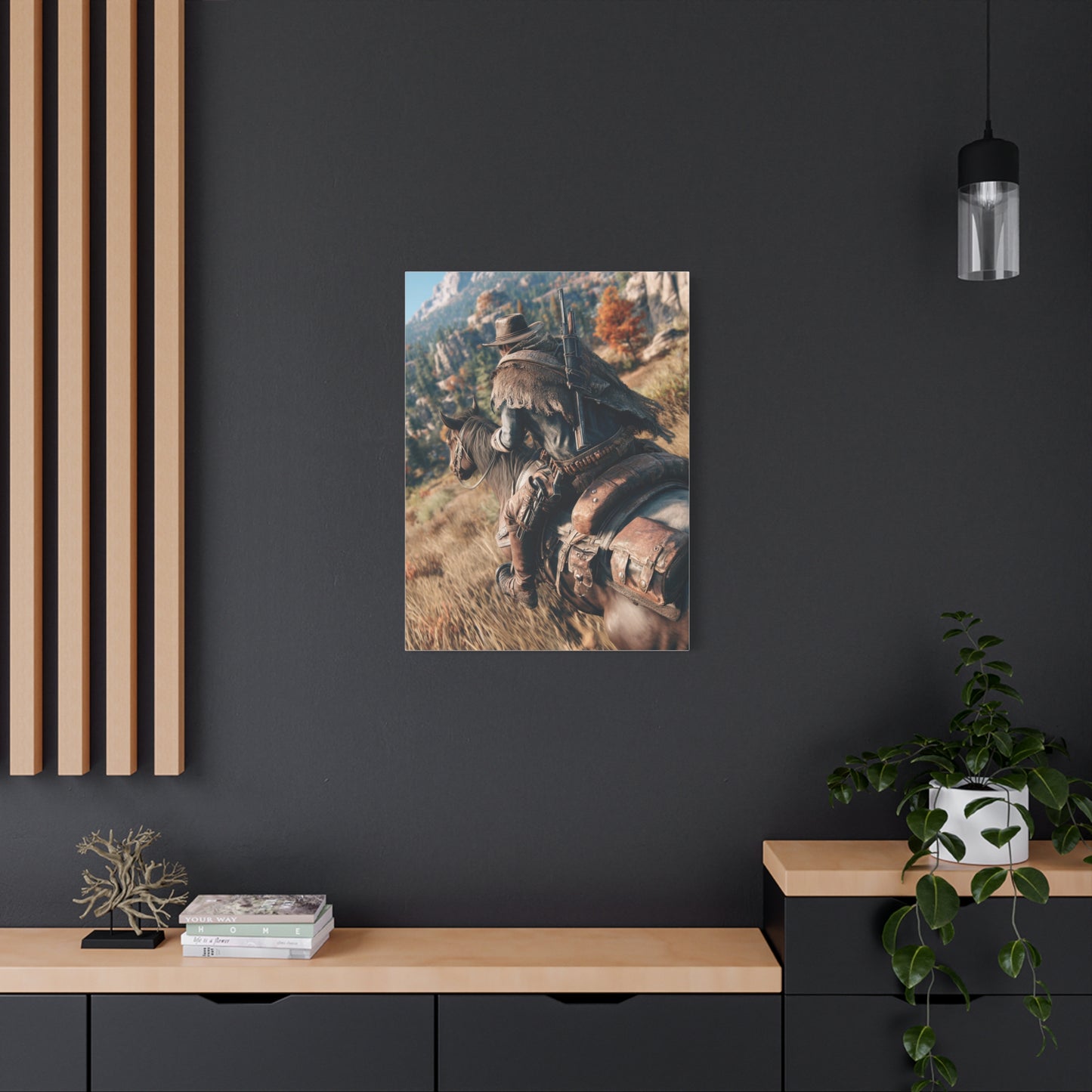 Cowboy Riding Through Mountain Canyon Wall Art & Canvas Print