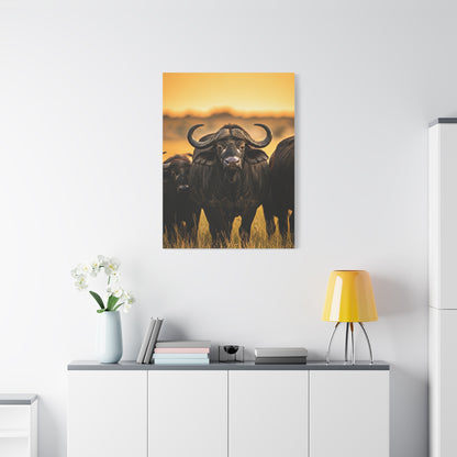 Buffalo Herd in Golden African Sunset Wall Art & Canvas Print