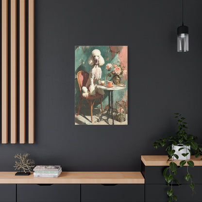Paris Café Poodle with Roses Wall Art & Canvas Print