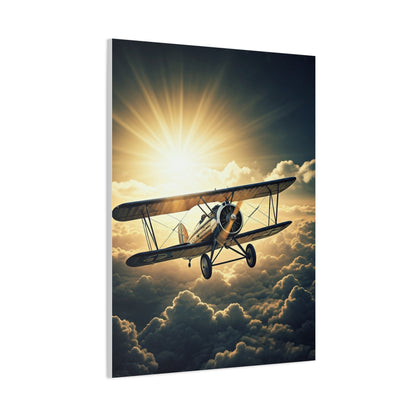 Sunlit Biplane Above the Clouds Wall Art & Canvas Prints
