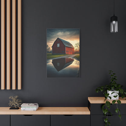 Reflected Red Barn at Dusk Wall Art & Canvas Prints