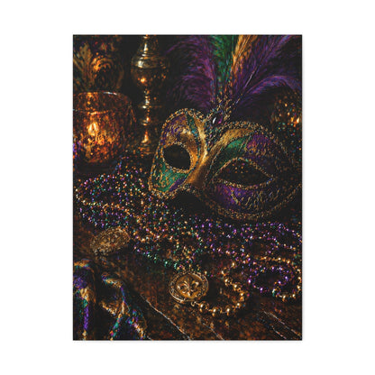 Mardi Gras Mask & Beads Still Life Wall Art & Canvas Print