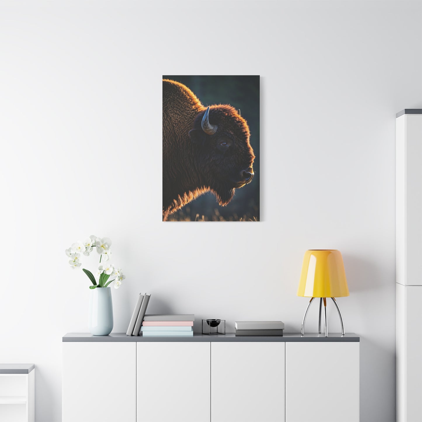 Backlit Bison Silhouette with Glowing Fur Edges Wall Art & Canvas Print