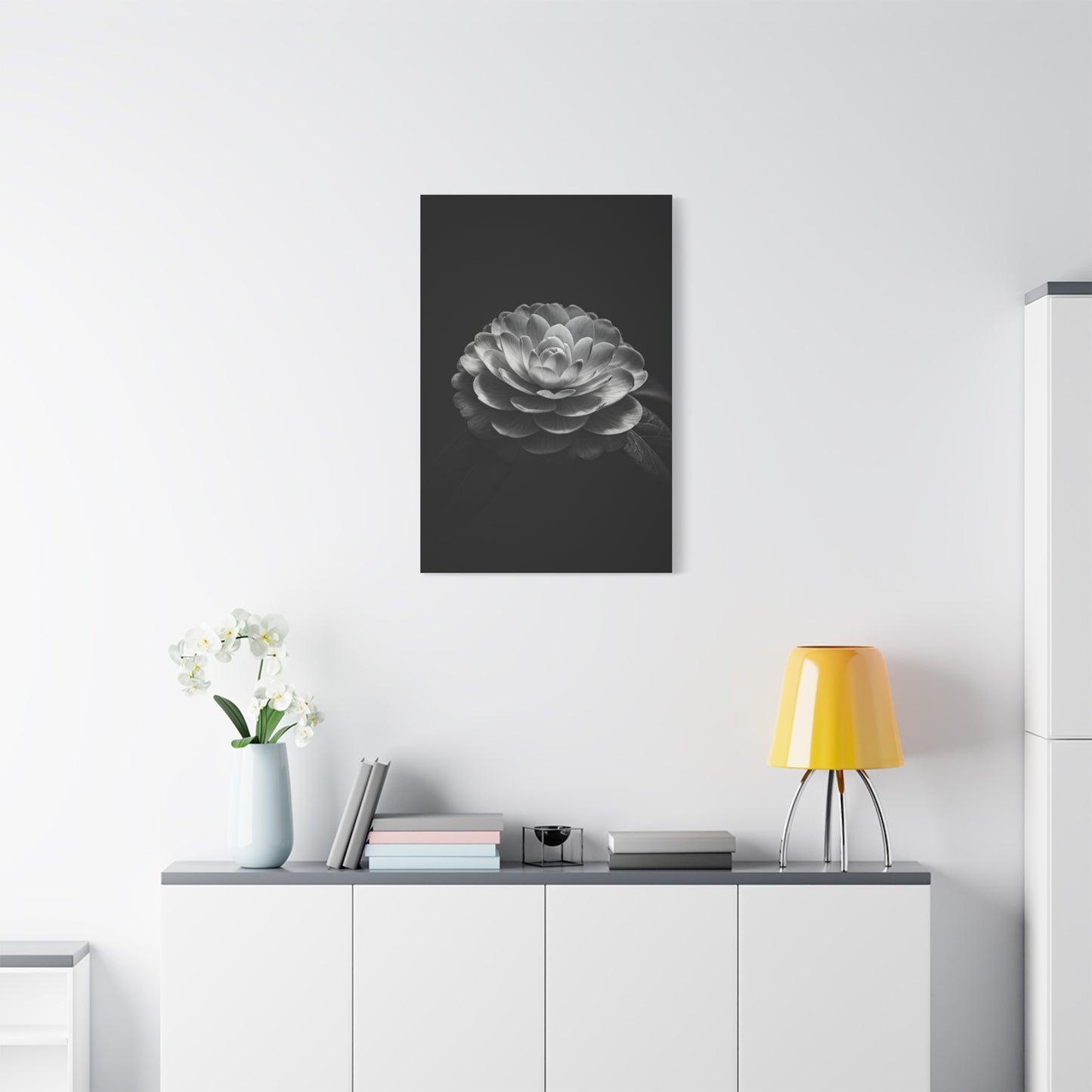 Full Bloom Camellia in Deep Contrast Wall Art & Canvas Prints