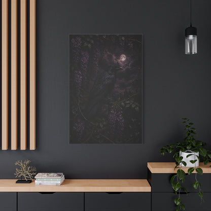 Raven in Wisteria Moonlit Scene Wall Art & Canvas Print