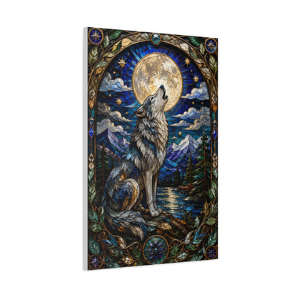 Stained Glass Moonlit Wolf Landscape Wall Art & Canvas Print