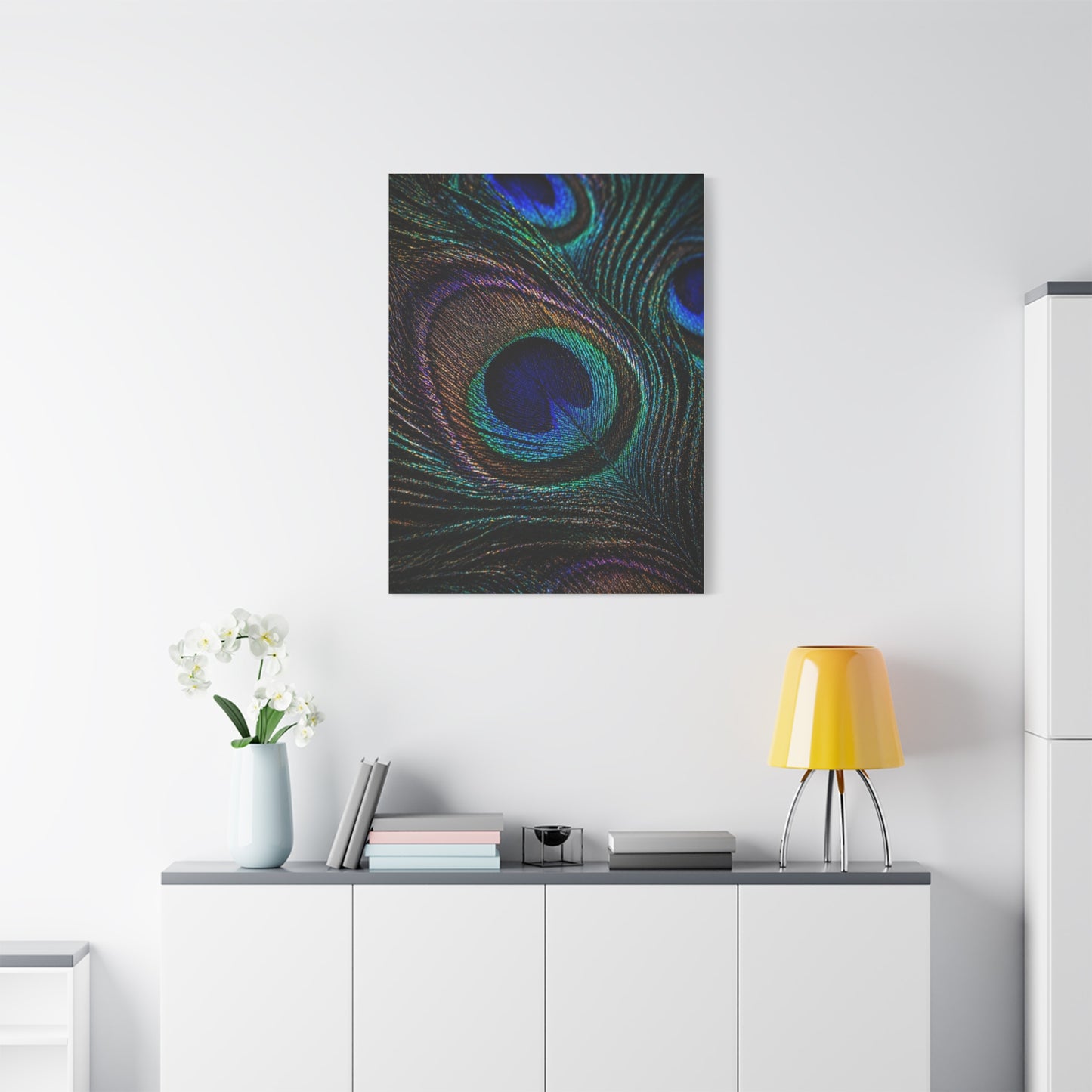 Macro Iridescent Peacock Feather Wall Art & Canvas Print